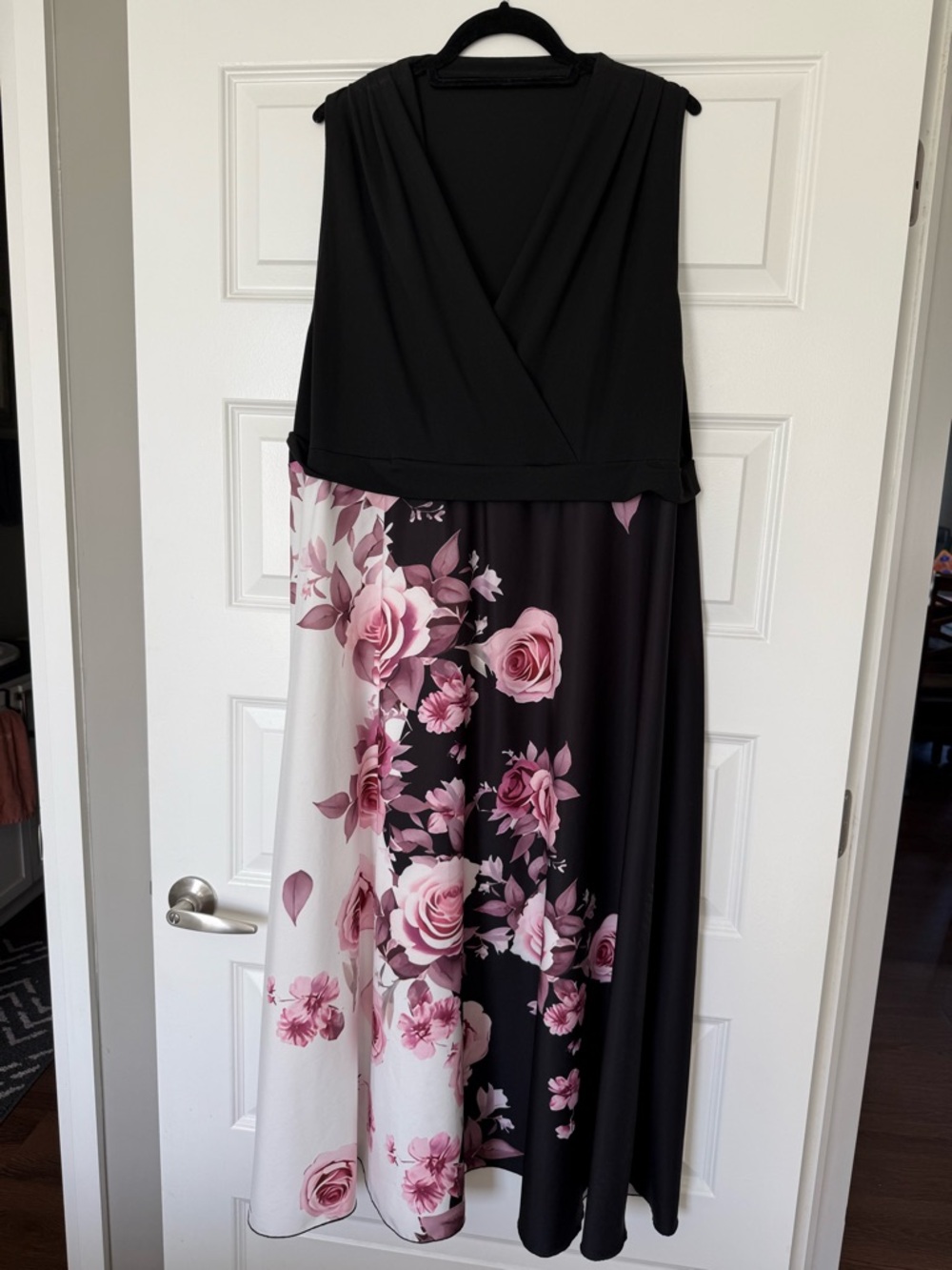 SHEIN Black Maxi Dress with Pink Floral Panel